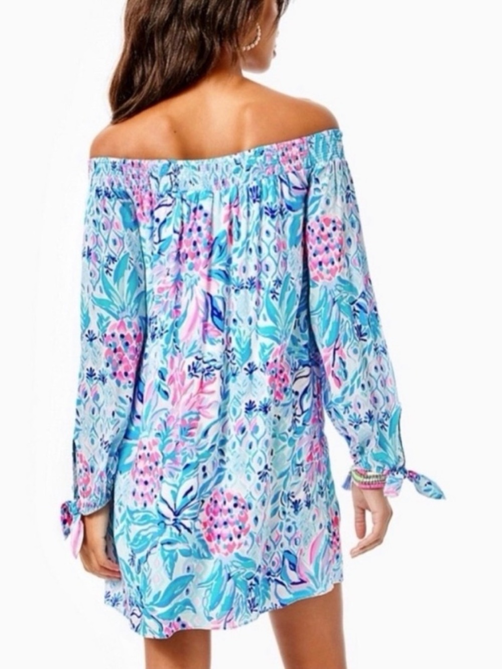 Lilly Pulitzer Aqua & Pink Smocked Neck Sundress